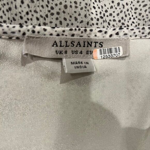 Allsaints Dayla Speckle Dress Oyster Wraparound Ruffle Trim Women's Size 4 - Picture 8 of 11